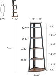 Legend Hot 5 Tier Rustic <strong>Corner</strong> Bookshelf 70 Inch Tall Wooden <strong>Corner</strong> <strong>Ladder</strong> Bookcase <strong>Shelf</strong> with Metal for Living Room - Product Image 3