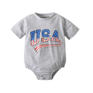 Combinaison pour bébés garçons et filles, tenue du Jour de l'Indépendance, 0-24 mois, imprimé lettres USA, manches courtes, combinaison sweat-shirt pour bébé du 4 juillet, 2022 - Product Image 4