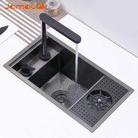 Évier de bar noir pour camping-car, rinçage de verres, acier inoxydable 304, multifonction, petit évier avec robinet de cuisine et couvercle