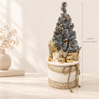 Sapin de Noël artificiel en or champagne de 60 cm (23,6 pouces) avec base en tissu blanc, décoration de sol pour les fêtes