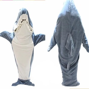 Pyjama une pièce en flanelle HESPER Cartoon Shark, sac de couchage pour adultes, costume de cosplay familial - Product Image 1