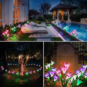 Lampes solaires LED d'extérieur pour jardin avec de grandes fleurs de lys, étanches IP67, 7 couleurs changeantes, décoration de patio et de cour, cadeau pour maman - Product Image 6