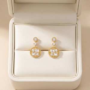 New Design Simple 18K Solid Gold Natural Rose Cut Diamond Round Drop Cluster Stud Earrings Milgrain Vintage For Everyday Wear - Product Image 5