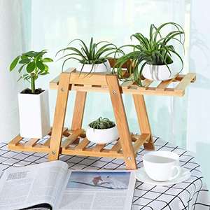 2 Katlı Ayaklı Çok Amaçlı Balkon Bambu Malzeme Saksılık - Product Image 4