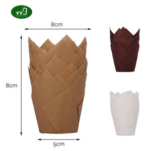 VVG 100 pièces Moules à cupcakes en papier en forme de tulipe marron/blanc/naturel, moules à muffins en papier, emballages pour cupcakes pour fête - Product Image 2