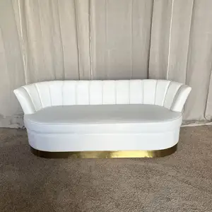 In stock 201 stainless steel plating gold base black velvet and white PU sofa