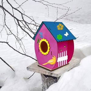 Commercio all'ingrosso della fabbrica dei bambini di legno della casa degli uccelli Set di Graffiti, decorazione esterna del giardino appeso in legno gabbia degli uccelli - Product Image 4