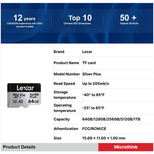 Tarjeta de Memoria <span class=keywords><strong>Micro</strong></span> SDXC <span class=keywords><strong>Lexar</strong></span> Professional Original de 64GB, 128GB, 256GB, 1066x, V30, A2, Clase 10, Velocidad Máxima de 160MB/s para Teléfono y Cámara - Product Image 6