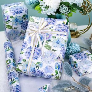 Floral Gift Wrapping <b>Paper</b> Roll Watercolor Blue Hydrangea Design 46.5 Sq Ft Eco-Friendly Craft Wedding Bridal Shower - Product Image 2