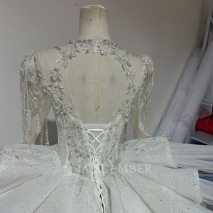 Vestido de Novia Wx88, Vestidos de Novia de Encaje con Pedrería, Falda de Novia con Cuello en V, Mangas Cortas Elegantes, Jancember - Product Image 4