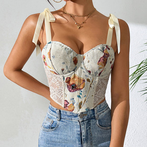 Y08189 Camisole en jersey à imprimé floral rétro français, hauts sculptants fins, respirant, écologique, antibactérien, maintien moyen, <span class=keywords><strong>1</strong></span> pièce - Product Image 1