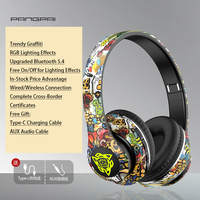 Casque de jeu sans fil supra-auriculaire P35 Graffiti avec microphone, Bluetooth 5.0, AAC, annulation active du bruit (ANC), éclairage LED RGB, basses améliorées, DJ