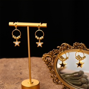 Korean Cute 18k Gold Plated Hoop <b>Earrings</b> Stainless Steel Star Pendant <b>Earring</b> - Product Image 3