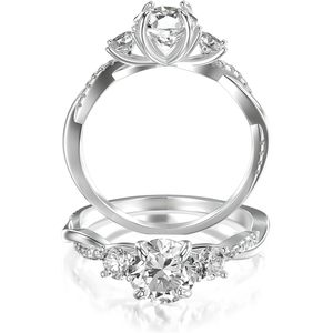 แหวนหมั้นเพชรโมอิสซาไนต์ SGARIT ทองคำแท้ 14K น้ำหนัก 1.48 กะรัต ทรงกลมเจียระไนแบบบริลเลียนท์ ประดับเพชรแบบ Pave Setting เครื่องประดับสำหรับผู้หญิง - Product Image 3