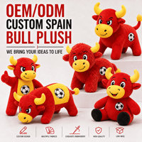 2028 Peluche Taureau Espagnol de Football Européen Personnalisée, Vente en Gros OEM ODM, Jouet en Peluche, Mascotte de Football, Cadeau pour Fan