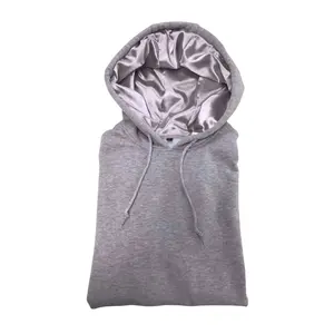 Color Block Lined Pullover Hoodie With Satin Hood Multicolor Blank Satin Lined Hoodie Gray Sweatshirt HOT SLAES