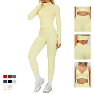Ensembles d'entraînement 2 pièces sans couture et doux pour femmes, soutien-gorge de sport à maintien élevé, vêtements de fitness et de yoga, logo frontal, respirant - Product Image 1