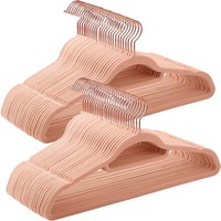 Cintres en velours, lot de 50 cintres avec crochet pivotant en or rose, antidérapants et peu encombrants, 0.2 pouces d'épaisseur, 17.1 pouces de long