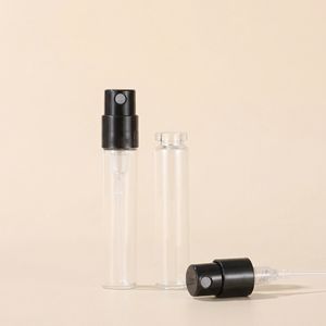 Flacon pulvérisateur de parfum cylindrique <span class=keywords><strong>en</strong></span> <span class=keywords><strong>verre</strong></span> mini 1,8 ml 2,5 ml avec pompe noire, échantillon vide sérigraphié - Product Image 2