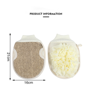 OEM naturale doppio esfoliante e schiumogeno maglia Logo personalizzato rimuove pelle morta doccia pulitore guanto per il massaggio del corpo