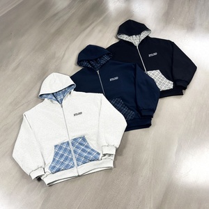 Sweat à capuche réversible double couche à carreaux avec fermeture éclair, personnalisé, de haute qualité, surdimensionné, épais, à carreaux, fabricant - Product Image 2