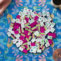 Entrepôt américain, livraison en 3-5 jours |   Ensemble de Mahjong américain de luxe à 4 couches gravé, 160 tuiles magenta, tapis Paon, règles NMJL