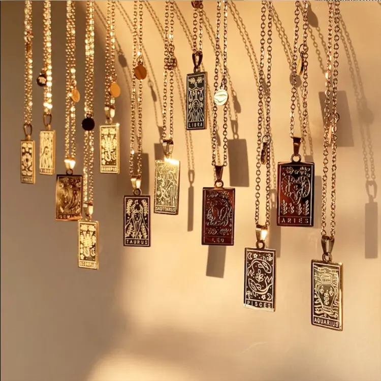 18-каратное позолоченное ожерелье для женщин, подвеска из нержавеющей стали, астрология, гороскоп, карта Таро, знак зодиака 12, 316L