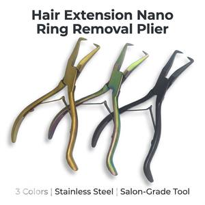 Pince de retrait pour extensions capillaires à anneaux nano, en acier inoxydable, à mâchoires en U, manche courbé, 3 couleurs, OEM, vente en gros pour salons - Product Image 1