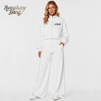 Ensemble de survêtement imprimé respirant pour femme : veste zippée et pantalon de jogging à jambes larges, coupe décontractée et élastique
