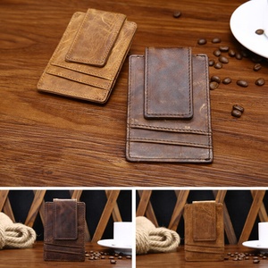 Men's Retro Crazy Horse Leather Wallet with Open Closure Slim Short Length Card Holder Featuring Money Clip and Front <b>Pocket</b> - Product Image 4