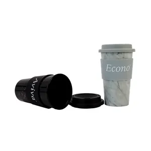 16OZファクトリーモダンスタイル大理石コーヒーマグプラスチックギフト再利用可能なコーヒーカップ蓋付きミルクティーショップテイクアウトカップ