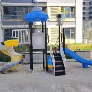 Structure de jeu extérieure commerciale à double piste avec toboggans en acier et en plastique pour grands enfants, thème spatial - Product Image 6