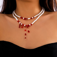 Zooying gothique perle collier ras du cou pour femmes en acier inoxydable chaîne réglable Vampire Style gland goutte pendentif bijoux cadeau