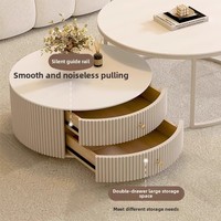Table basse en panneau de pierre pour petit appartement, salon, design moderne et épuré, style crème, luxe discret, espace de rangement et extensible