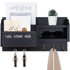 Đen Trang Trí Paulownia Gỗ Thư Và Người Giữ Chìa Khóa Với 7 Kim Loại Móc Treo Tường Móc Chìa Khóa Với Kệ Cho Phòng Tắm Lối - Product Image 6