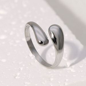 European American Minimalist <b>Gold</b>-color Plated Stainless Steel <b>Ring</b> Women's Open Geometric Design Shell Stone Simple Niche - Product Image 6