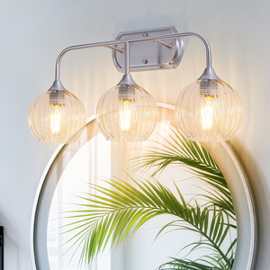 Modern 3-Light <b>Vanity</b> Wall Lamp E26 Bulb Compatible Stainless Steel Glass Shade Bathroom <b>Lighting</b> Surface Mounted - Product Image 1