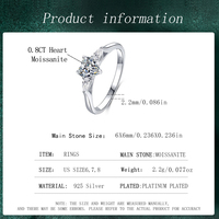 Bague de fiançailles en argent sterling 925 avec moissanite en forme de cœur de 0,8 carat VVS1 D, personnalisable en gros pour femmes, avec certification GRA
