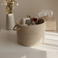Panier de rangement en corde de coton naturel petit organisateur avec poignées boîte de rangement décorative pour bébé pour chambre d'enfants tissu matériel