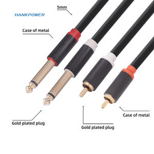 O misturador de cabos protegido <span class=keywords><strong>audio</strong></span> da liga de alumínio chapeado ouro <span class=keywords><strong>RCA</strong></span> macho duplo ao cabo AUX estéreo masculino 1.5m 3m de 6.35mm - Product Image 5