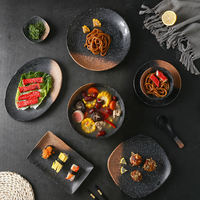 Ensemble de vaisselle en mélamine en gros, élégant, noir mat, assiette ronde incassable, vaisselle pour steak, assiettes de buffet