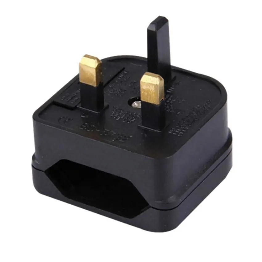 Black 13A 2 Prong EU to UK Wiring Plug European 2 Pin Inline Cable Connector British Fused Adapter Plug