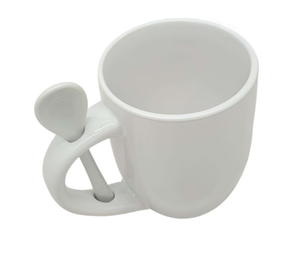 Taza de Cerámica Blanca Personalizable al por Mayor con Cuchara, Taza de Café Blanca para Sublimación con Cuchara para Regalos Promocionales - Product Image 1