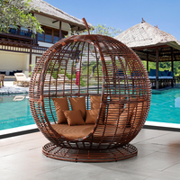 Lit de repos en rotin en osier de haute qualité lit de soleil en forme de pomme mobilier de jardin extérieur chaise longue ronde détachable canapé-lit au bord de la piscine