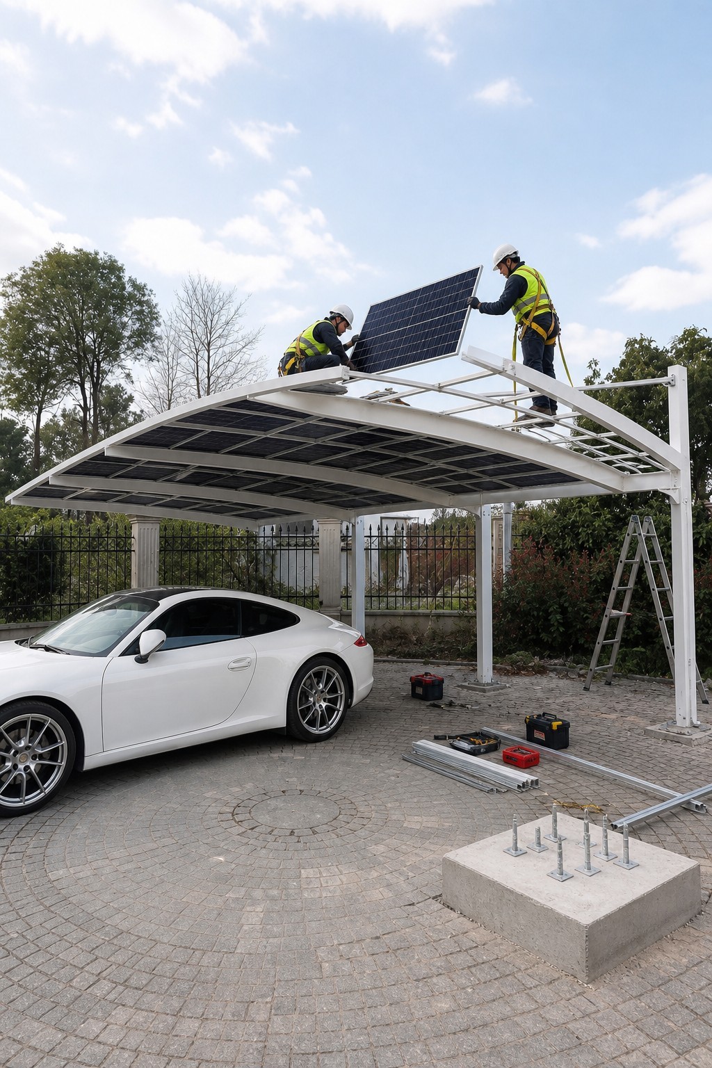 Solar Carport Aluminum Curved Cantilever Solar Panel Roof EV Charging Station Custom Size OEM · image 3