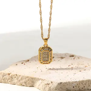 Высокое качество изысканный кристалл камень прямоугольник золото из нержавеющей стали циркон кулон ожерелье для женщин