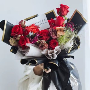 Incontrare san valentino fiori regalo carta da imballaggio impermeabile bordo oro rosa bouquet serie fiorista - Product Image 6