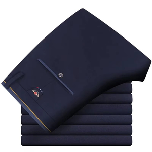 Pantaloni dritti elastici da uomo pantaloni lunghi Casual da uomo pantaloni formali tinta unita nero blu - Product Image 4
