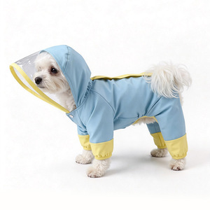 Imperméable pour chien à capuche, couvrant entièrement le corps, avec protection pour les pattes, jaune et bleu patchwork, pour chiens de taille moyenne - Product Image 1