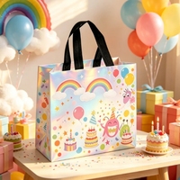 Sac cadeau de fête d'anniversaire en non-tissé recyclé, imprimé avec des figures abstraites, poignée noire, sac fourre-tout personnalisé